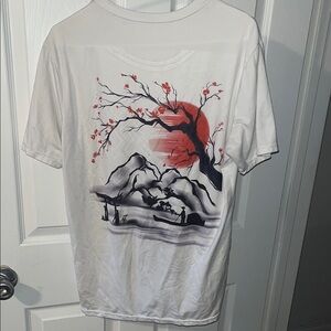White Graphic Men's Shirt with Red and Black Design